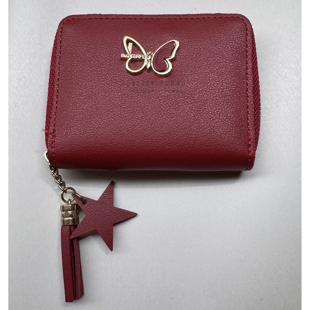 Forever Young Wallet Womens Red Butterfly Zip Around Coin Purse Korea